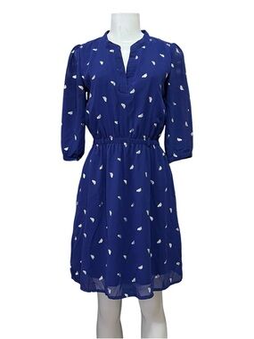 Yumi Dress Blue V Neck Elastic Waist Classic Preppy Abstract Career Office Siren